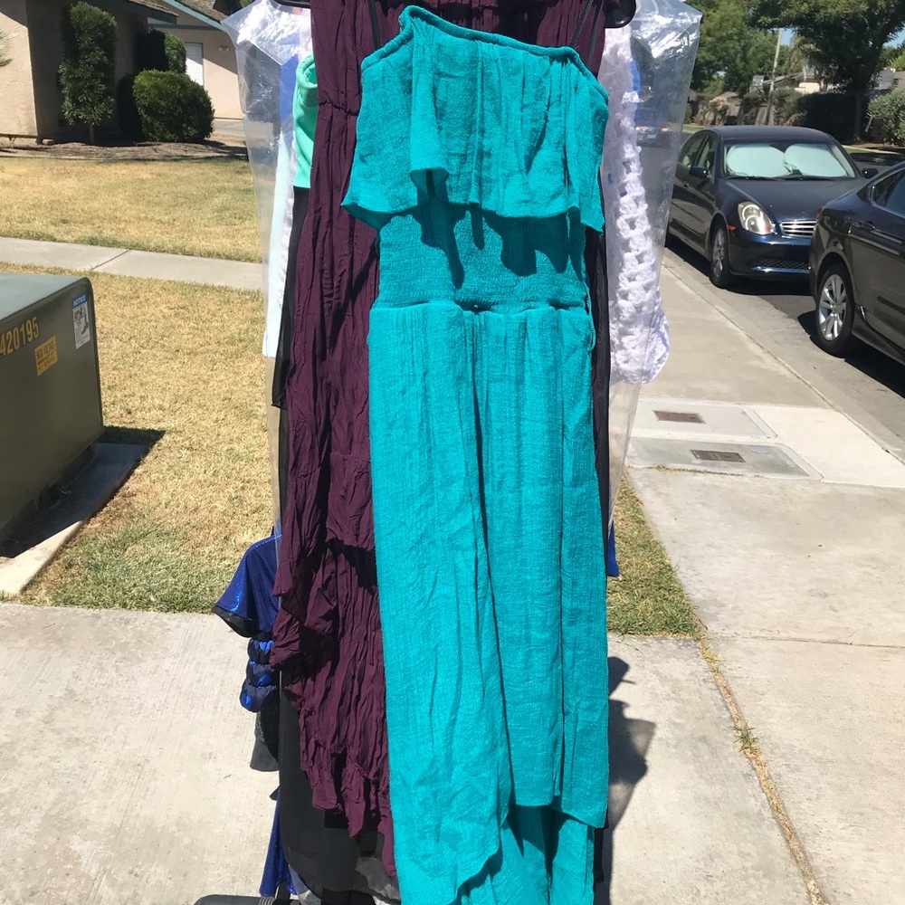 Strapless green blue long dress